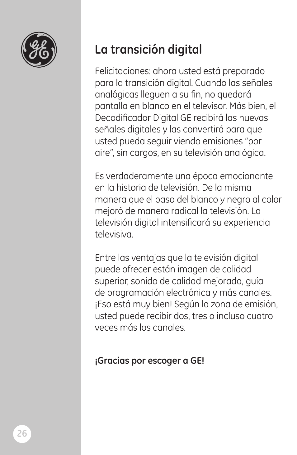La transición digital | GE 22730 User Manual | Page 26 / 48