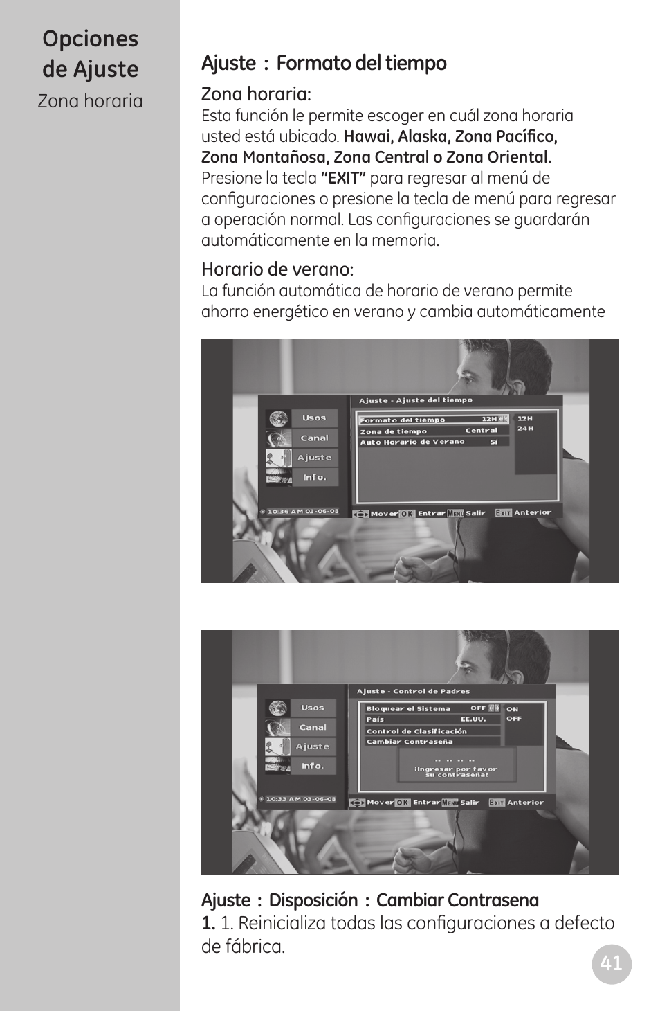 Opciones de ajuste | GE 22730 User Manual | Page 41 / 48