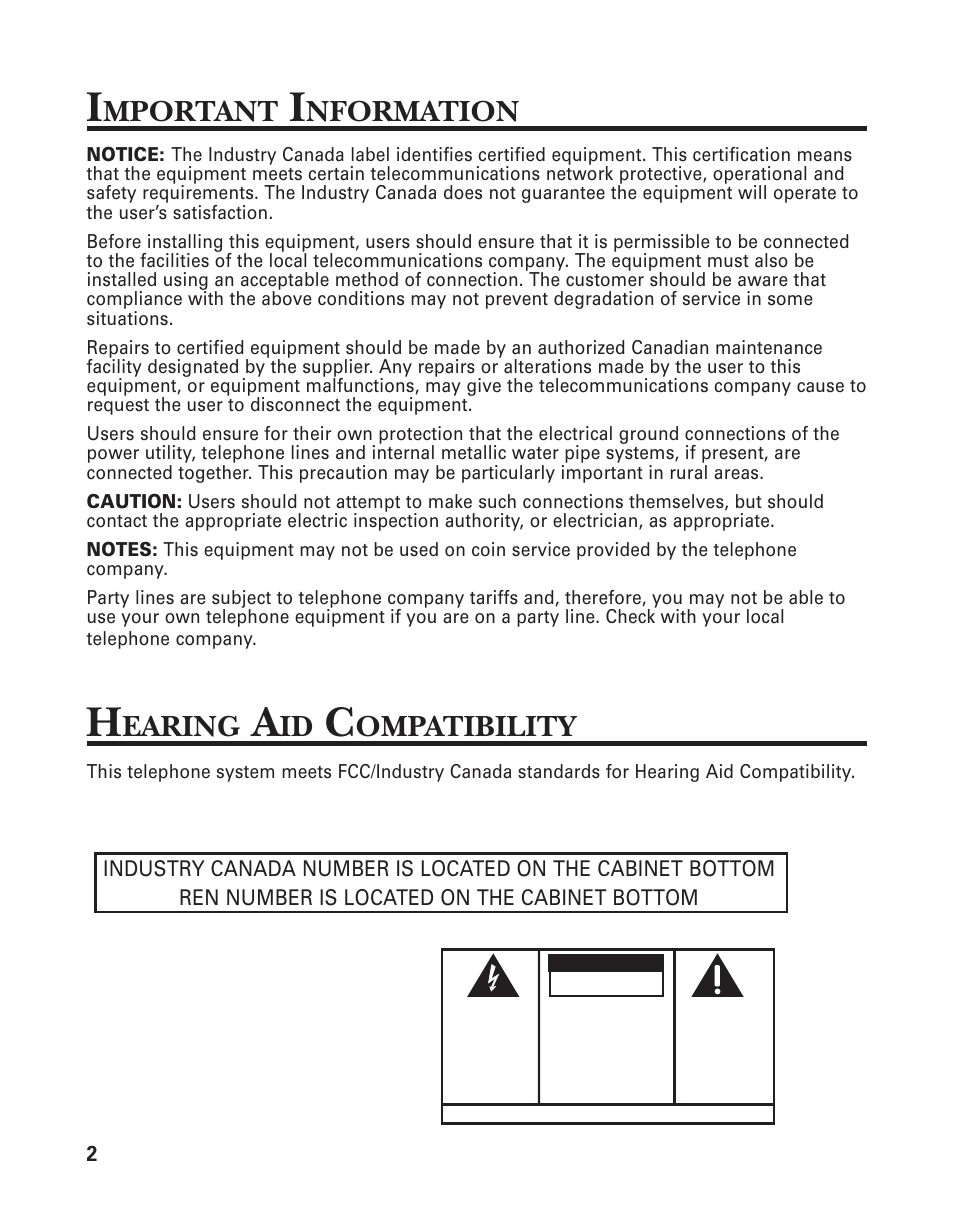 Mportant, Nformation, Earing | Ompatibility | GE 2-9772 User Manual | Page 2 / 32