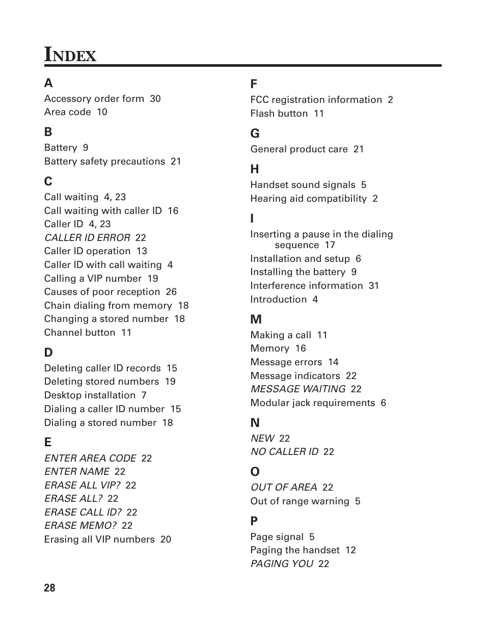 Ndex | GE 2-9772 User Manual | Page 28 / 32