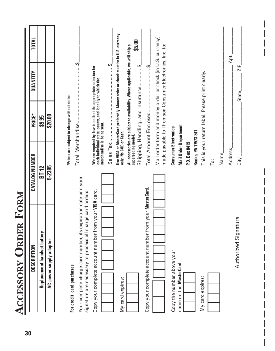 Ccessor y, Rder | GE 2-9772 User Manual | Page 30 / 32