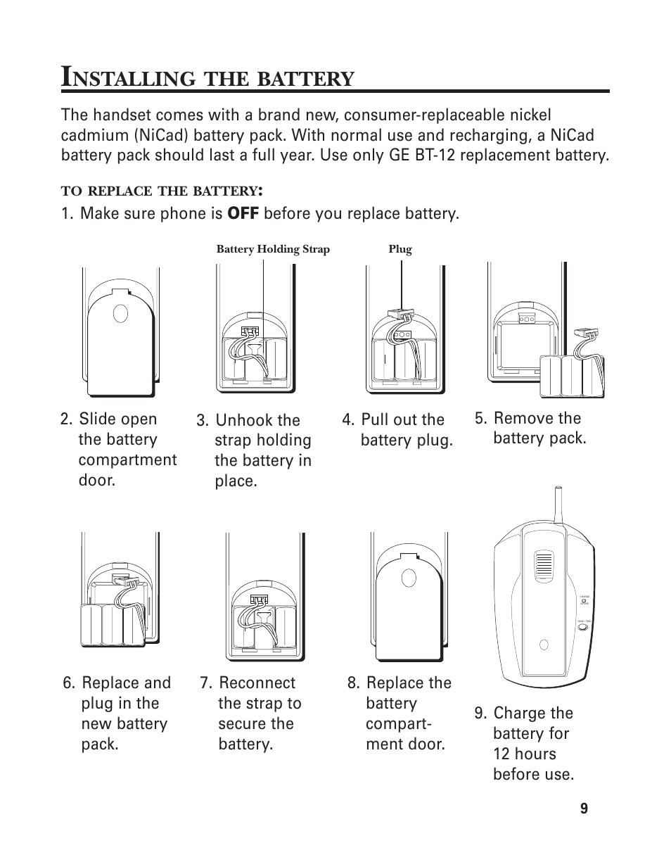 Nstalling, Battery | GE 2-9772 User Manual | Page 9 / 32