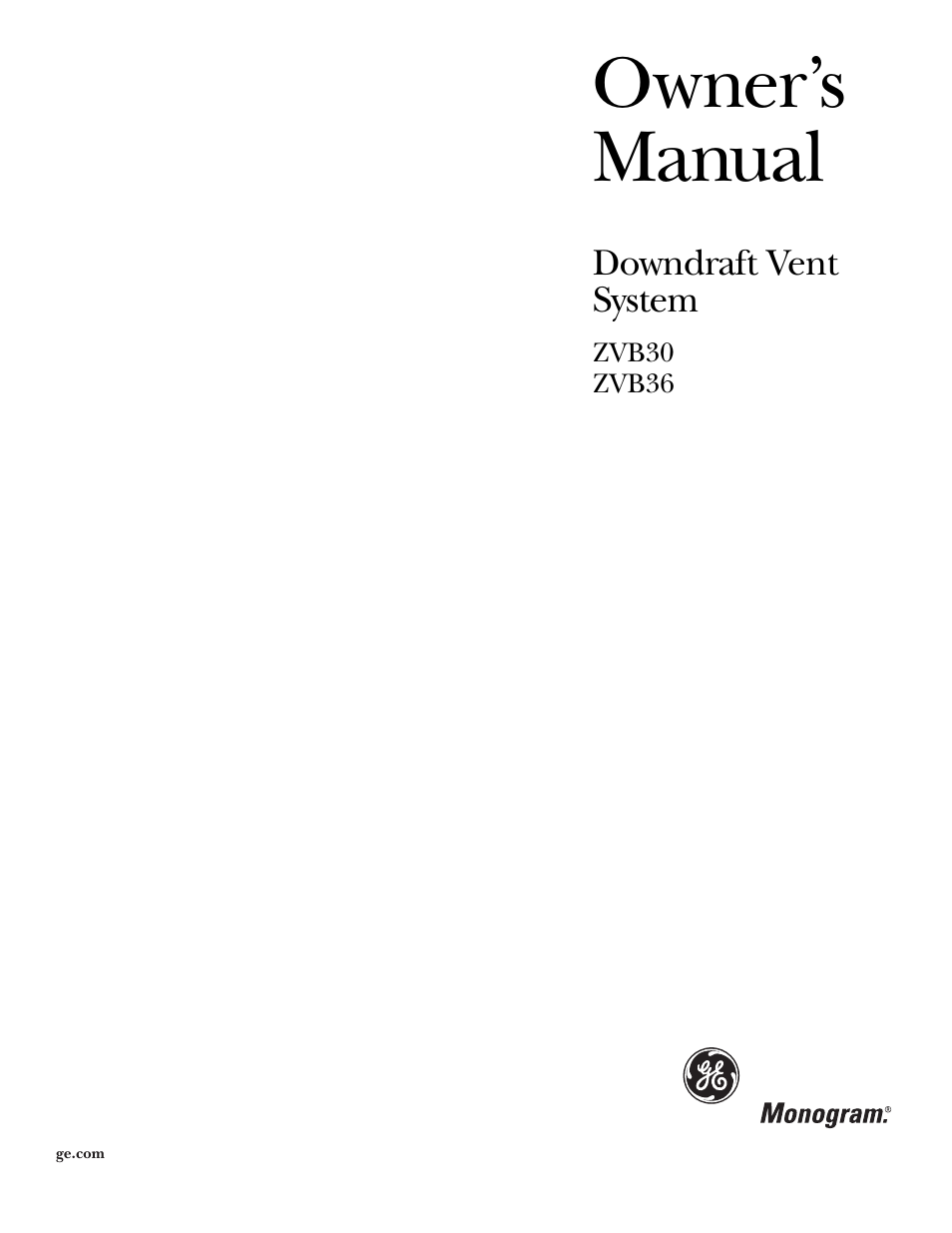 GE ZVB30 User Manual | 12 pages