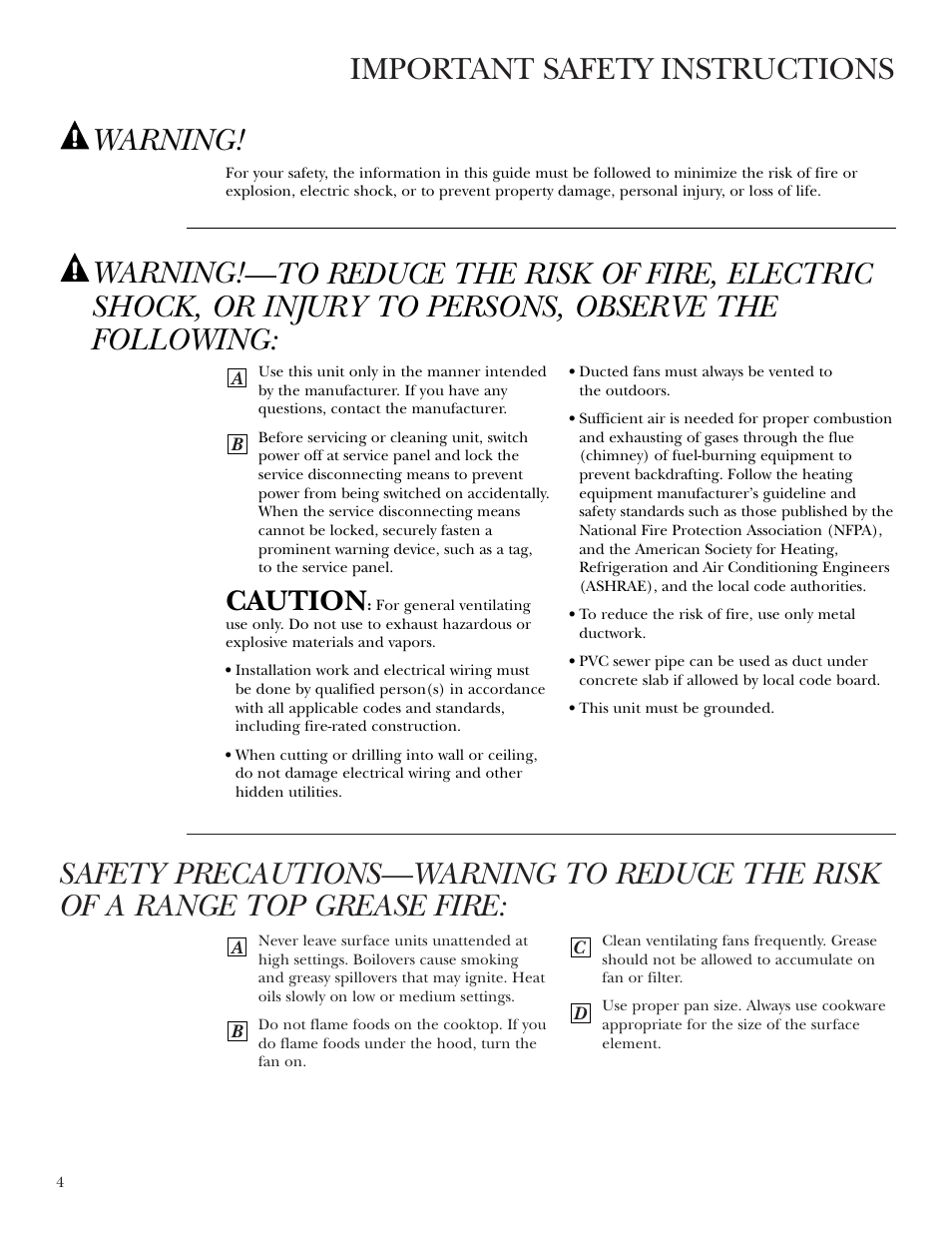 Safety instructions, Safety instructions –7, Warning | Caution | GE ZVB30 User Manual | Page 4 / 12