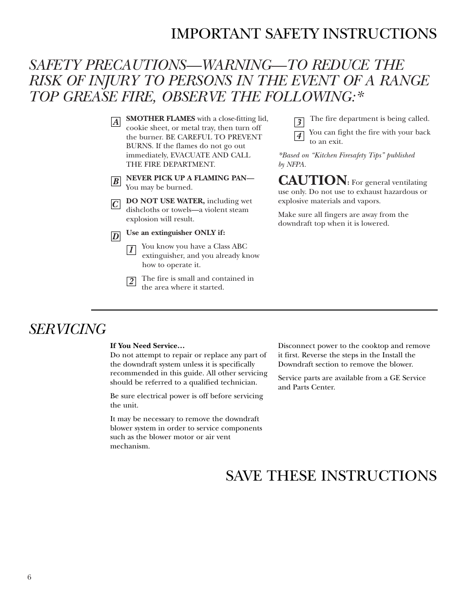 Servicing, Caution | GE ZVB30 User Manual | Page 6 / 12