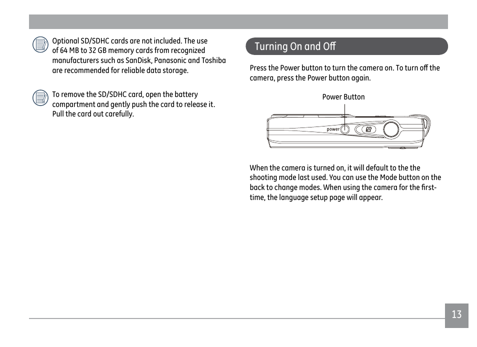 Turning on and off | GE E1450W User Manual | Page 16 / 85