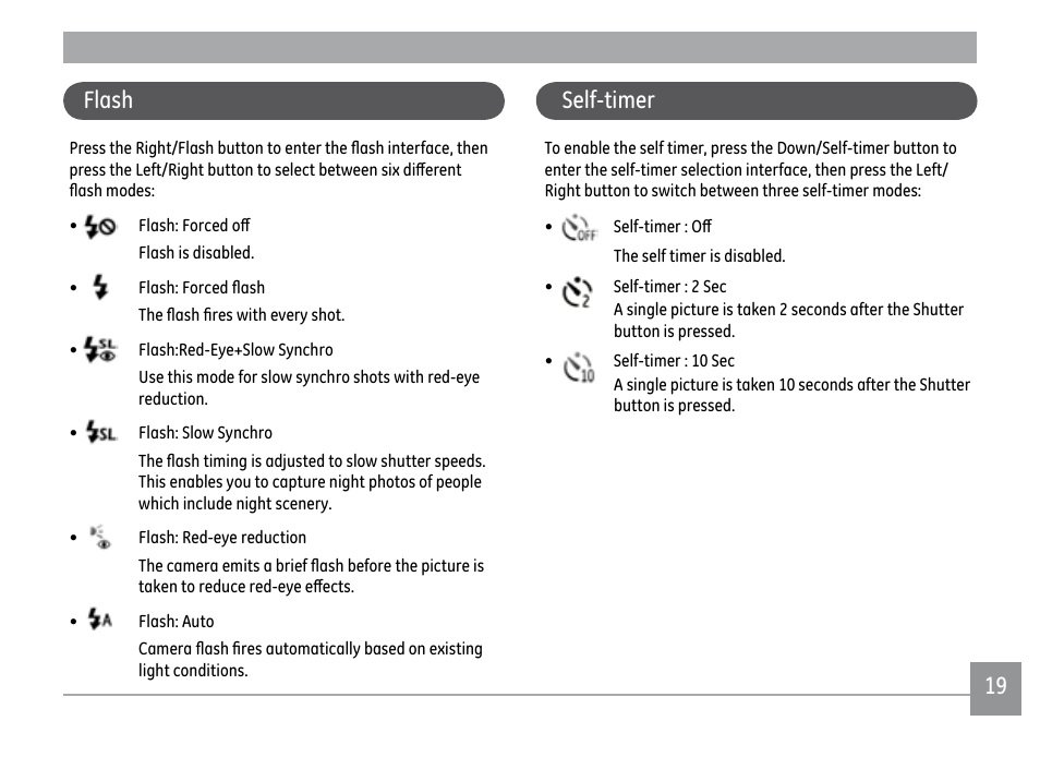 Self-timer | GE E1450W User Manual | Page 22 / 85