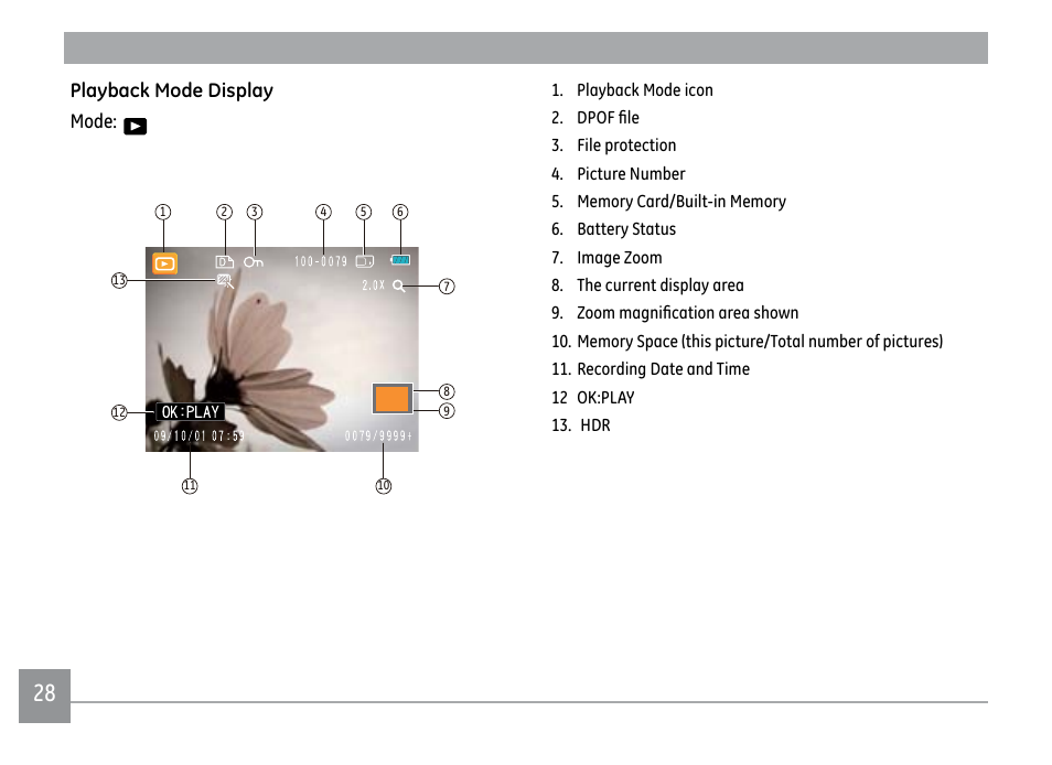 Playback mode display mode | GE E1450W User Manual | Page 31 / 85