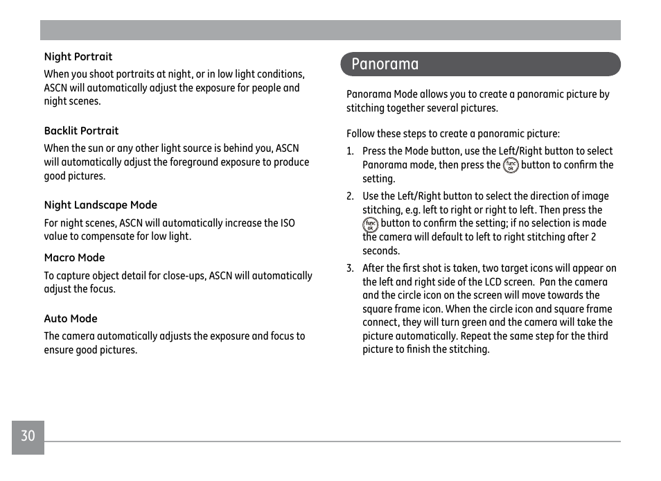 Panorama | GE E1450W User Manual | Page 33 / 85