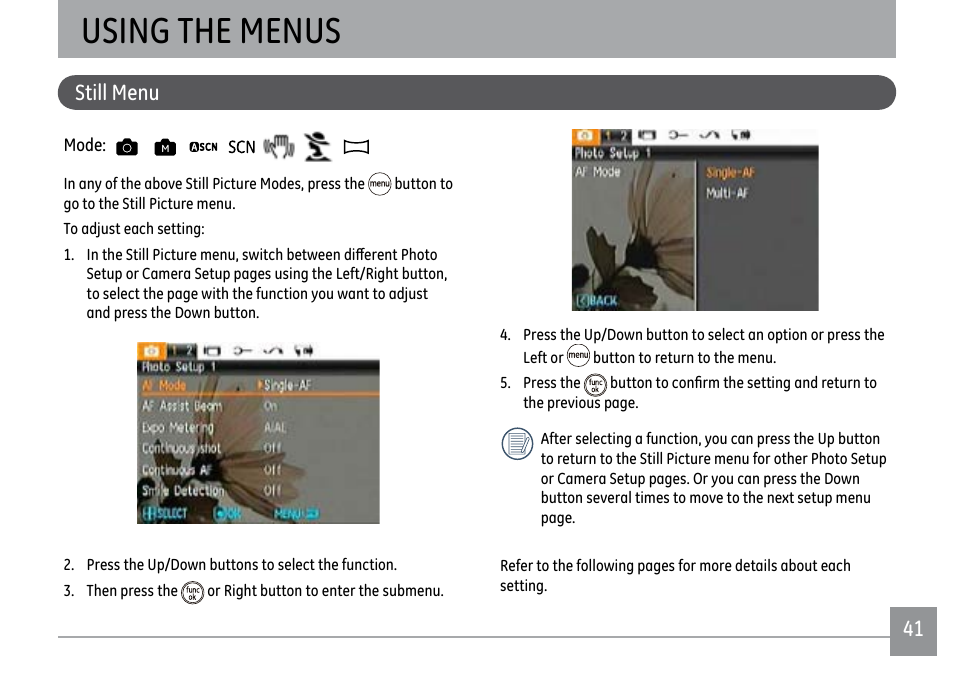 Using the menus | GE E1450W User Manual | Page 44 / 85