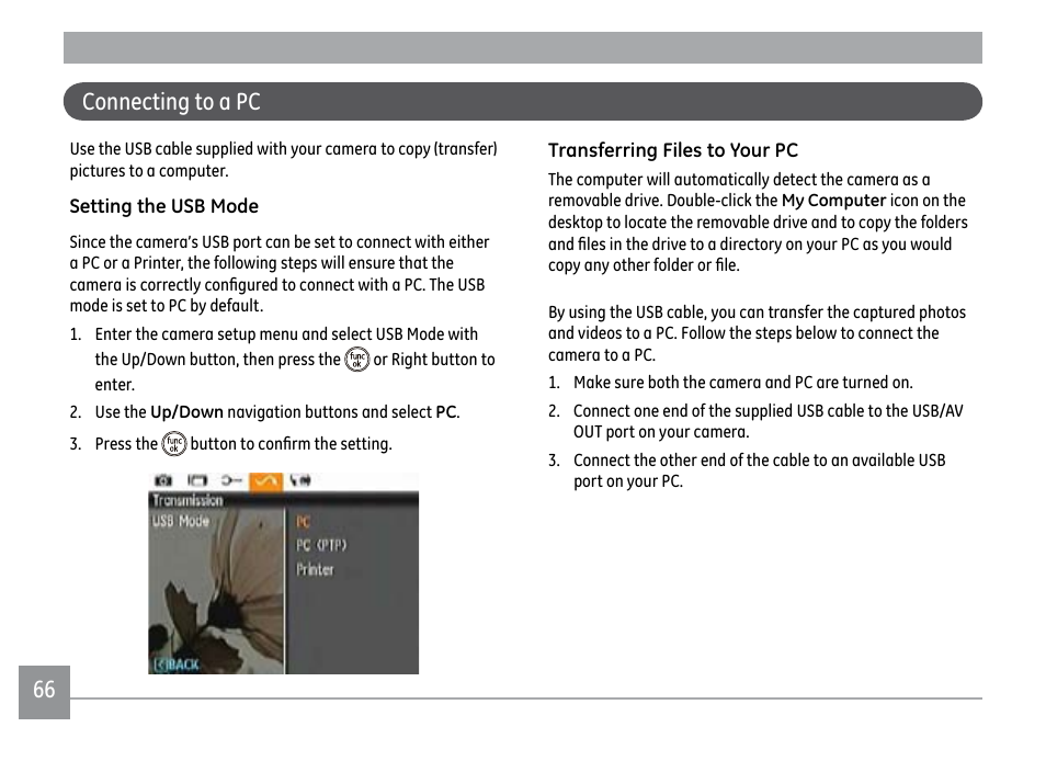 66 67 connecting to a pc | GE E1450W User Manual | Page 69 / 85