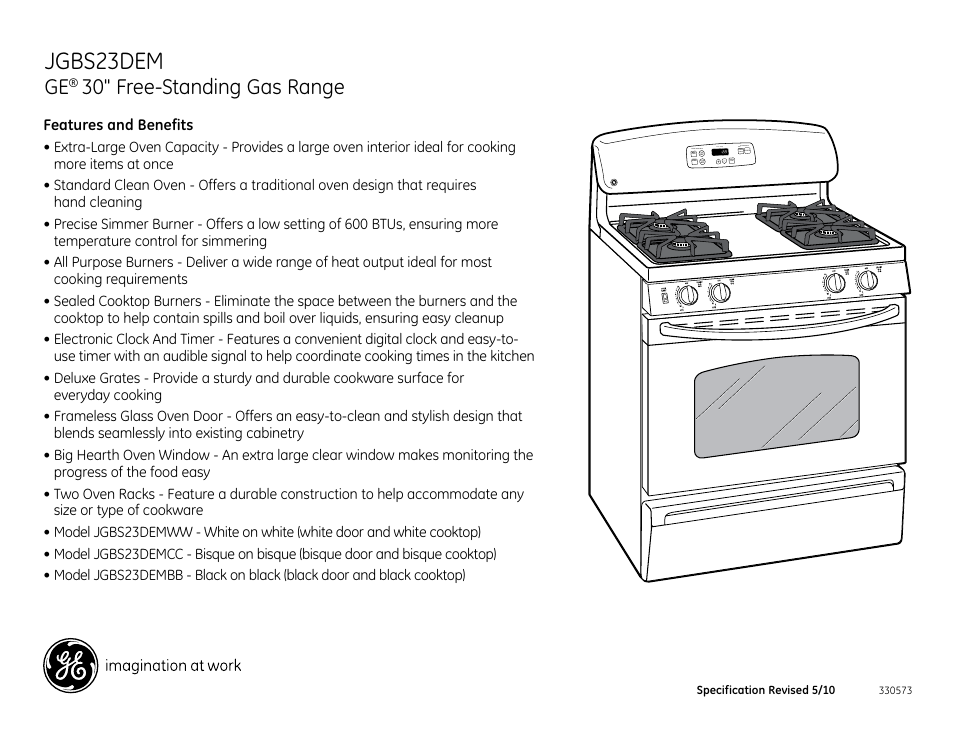 Jgbs23dem, 30" free-standing gas range | GE Profile 205C1714P001 User Manual | Page 2 / 2