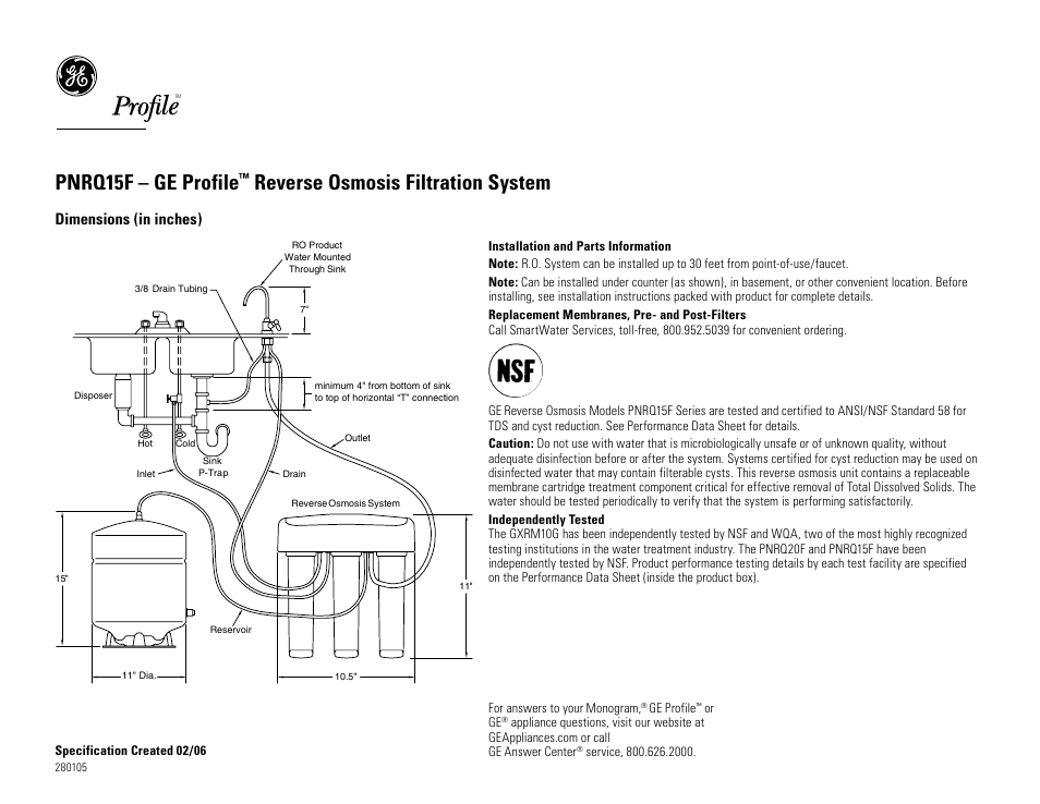 GE PNRQ15FBL User Manual | 2 pages