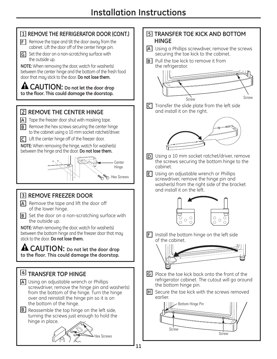 Installation instructions, Caution | GE GBC12IAX User Manual | Page 11 / 68