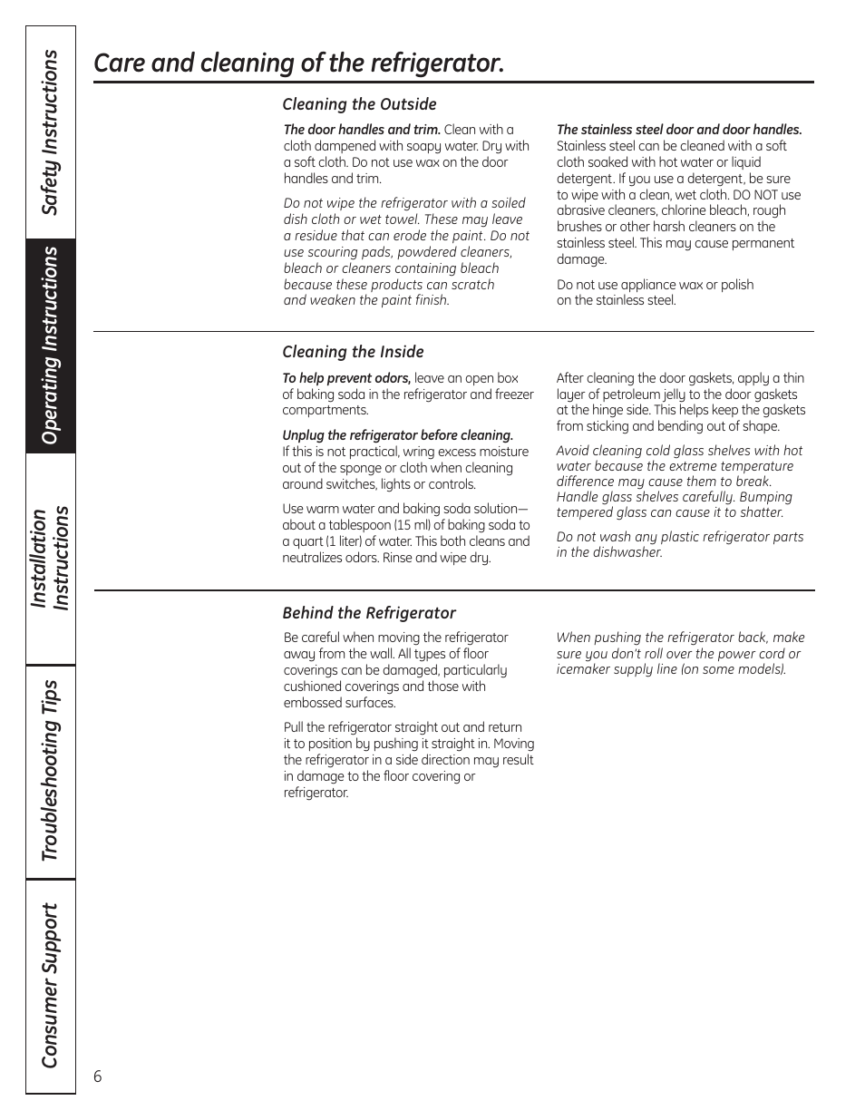 Care and cleaning, Care and cleaning of the refrigerator | GE GBC12IAX User Manual | Page 6 / 68