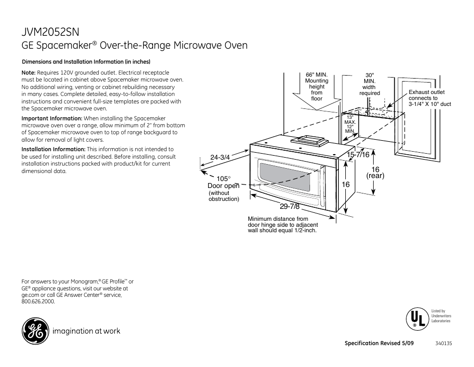 GE Profile JVM2052SN User Manual | 3 pages