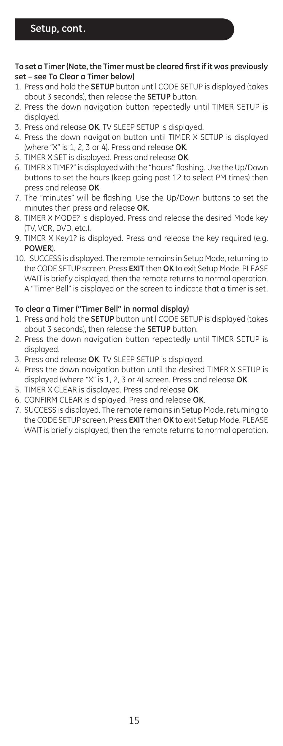 15 setup, cont | GE 24999 User Manual | Page 15 / 21