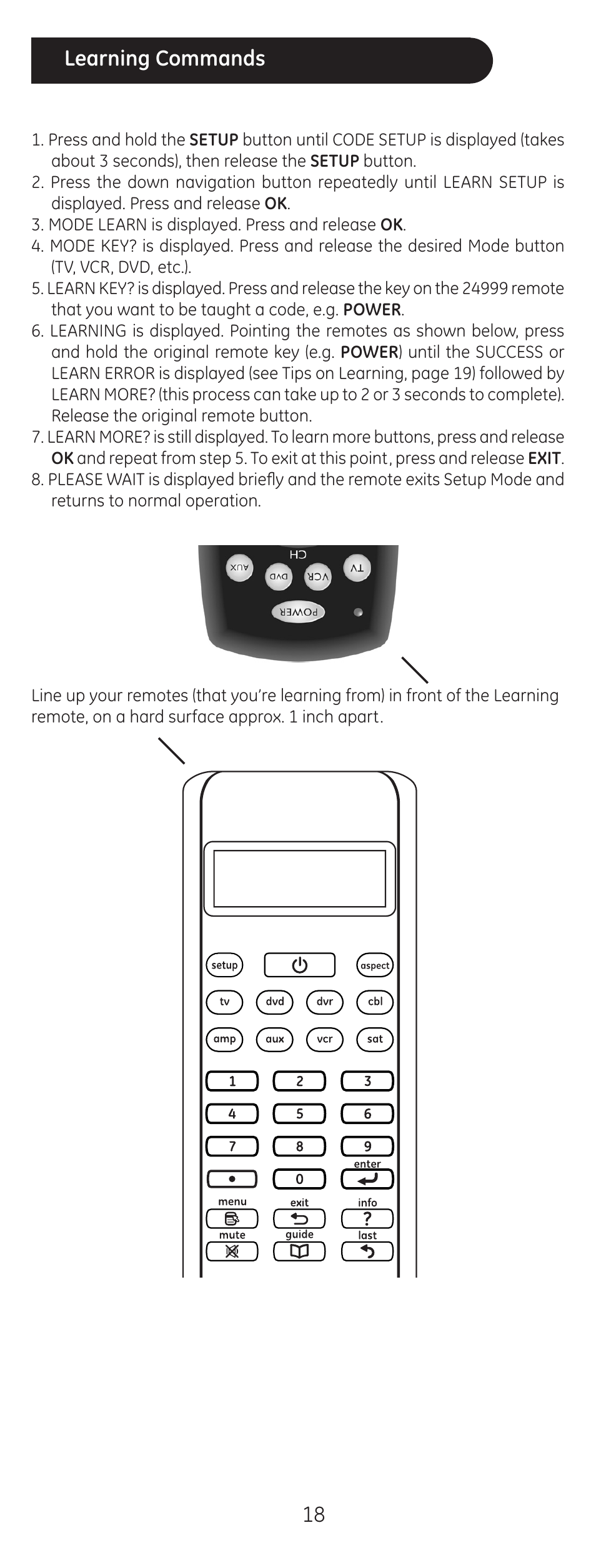 Learning commands | GE 24999 User Manual | Page 18 / 21