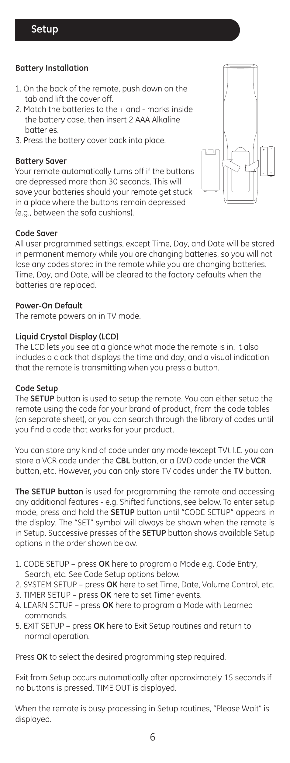 Setup | GE 24999 User Manual | Page 6 / 21