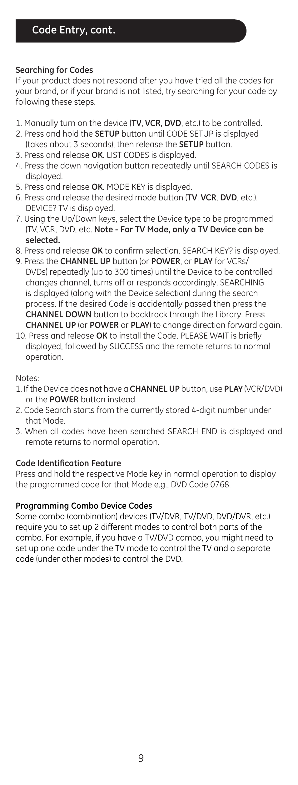 Code entry, cont | GE 24999 User Manual | Page 9 / 21