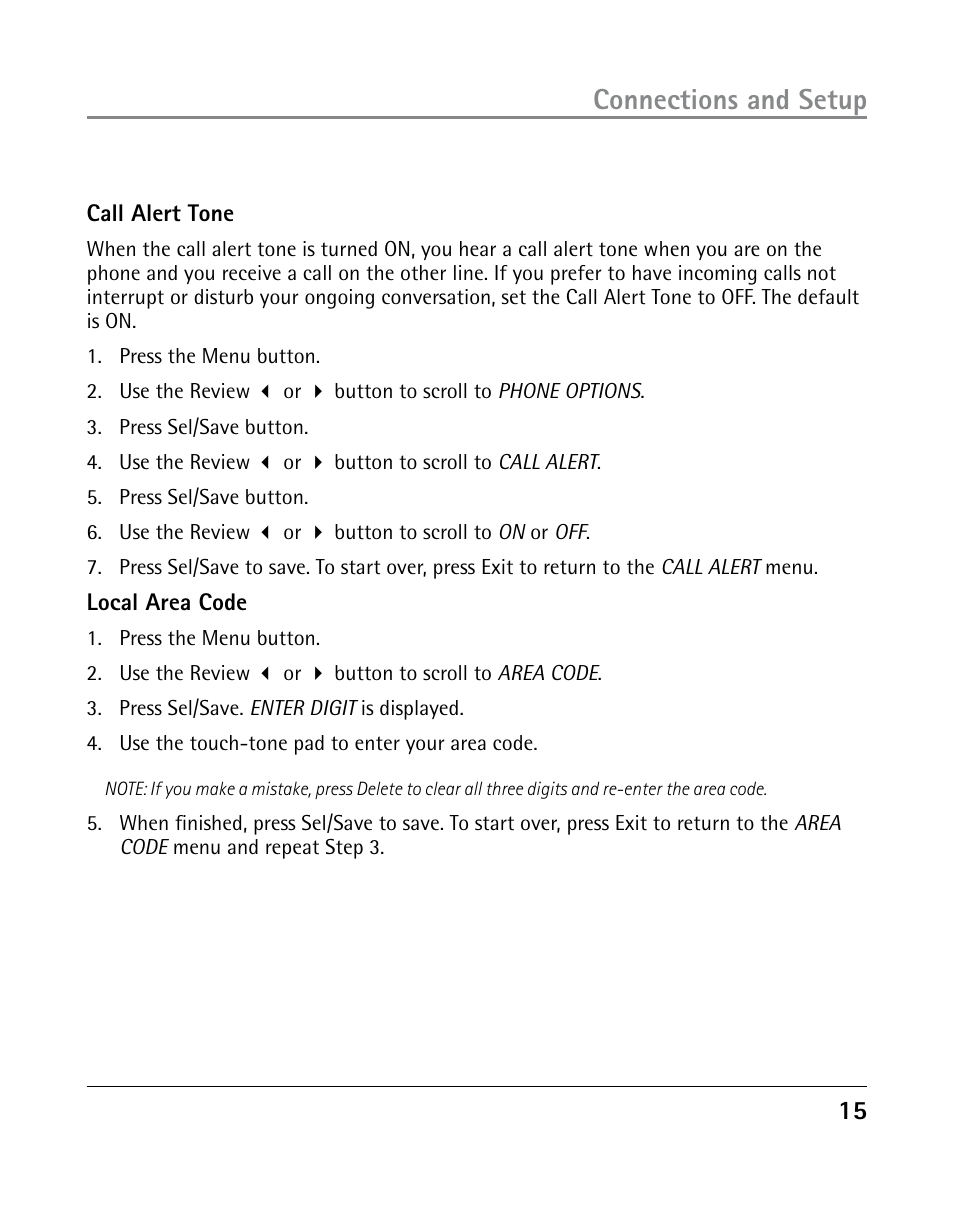 Connections and setup | GE 25203 User Manual | Page 15 / 40