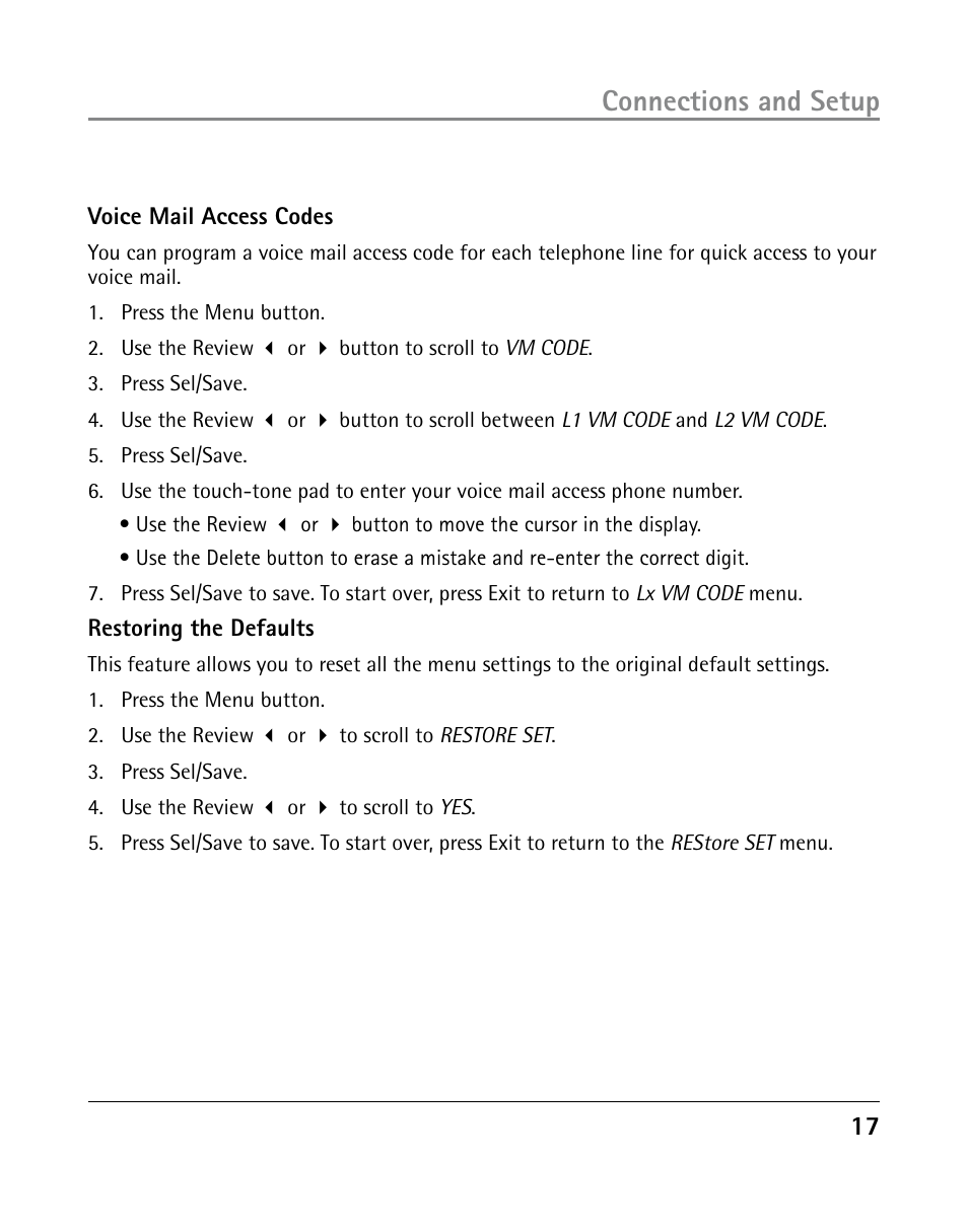 Connections and setup | GE 25203 User Manual | Page 17 / 40