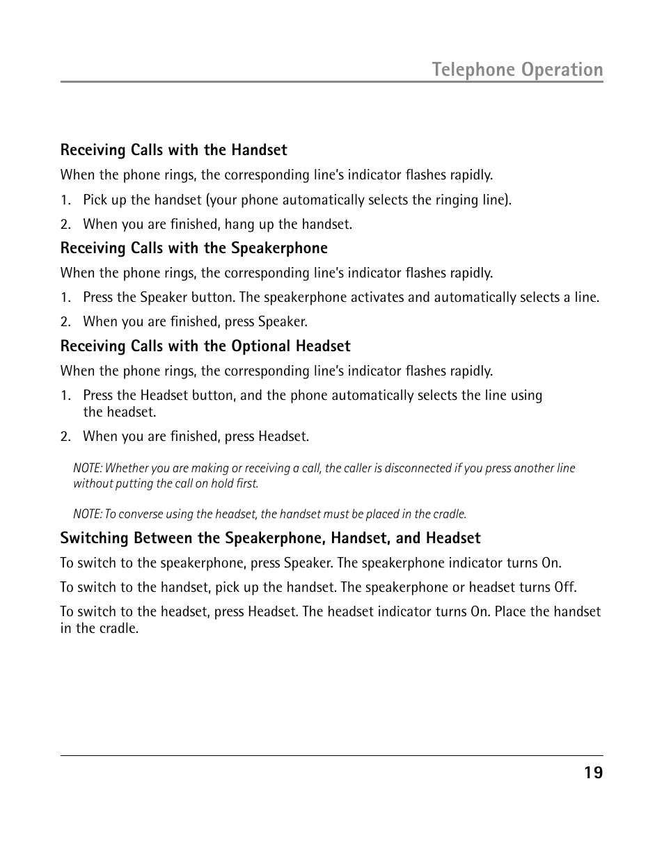 Telephone operation | GE 25203 User Manual | Page 19 / 40