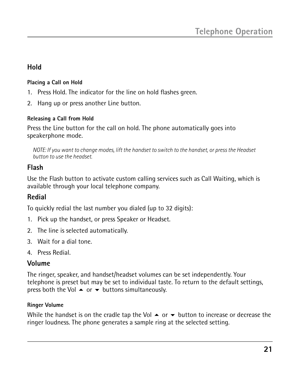 Telephone operation | GE 25203 User Manual | Page 21 / 40