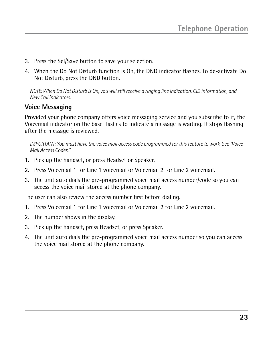 Telephone operation | GE 25203 User Manual | Page 23 / 40