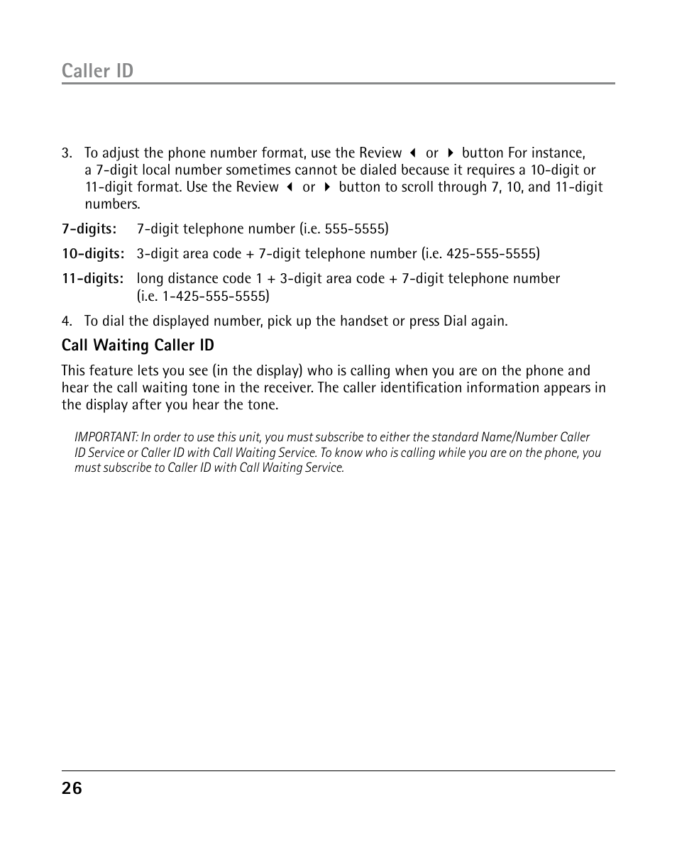 Caller id | GE 25203 User Manual | Page 26 / 40