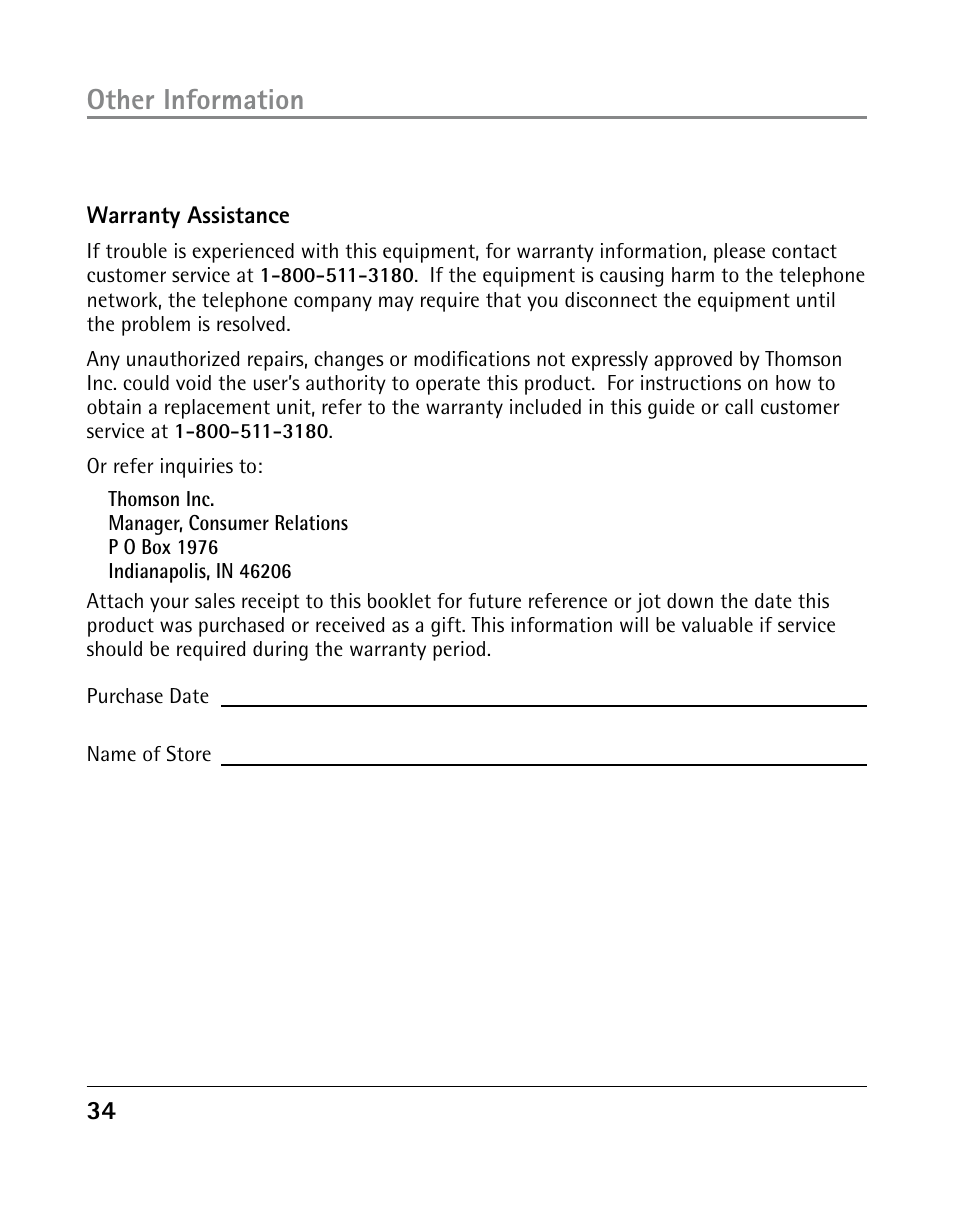 Other information | GE 25203 User Manual | Page 34 / 40