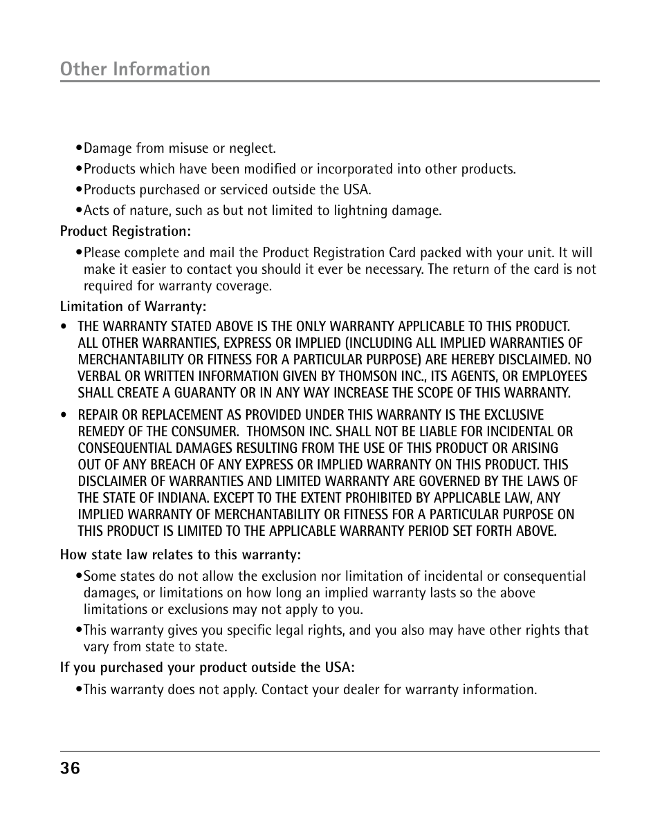 Other information | GE 25203 User Manual | Page 36 / 40