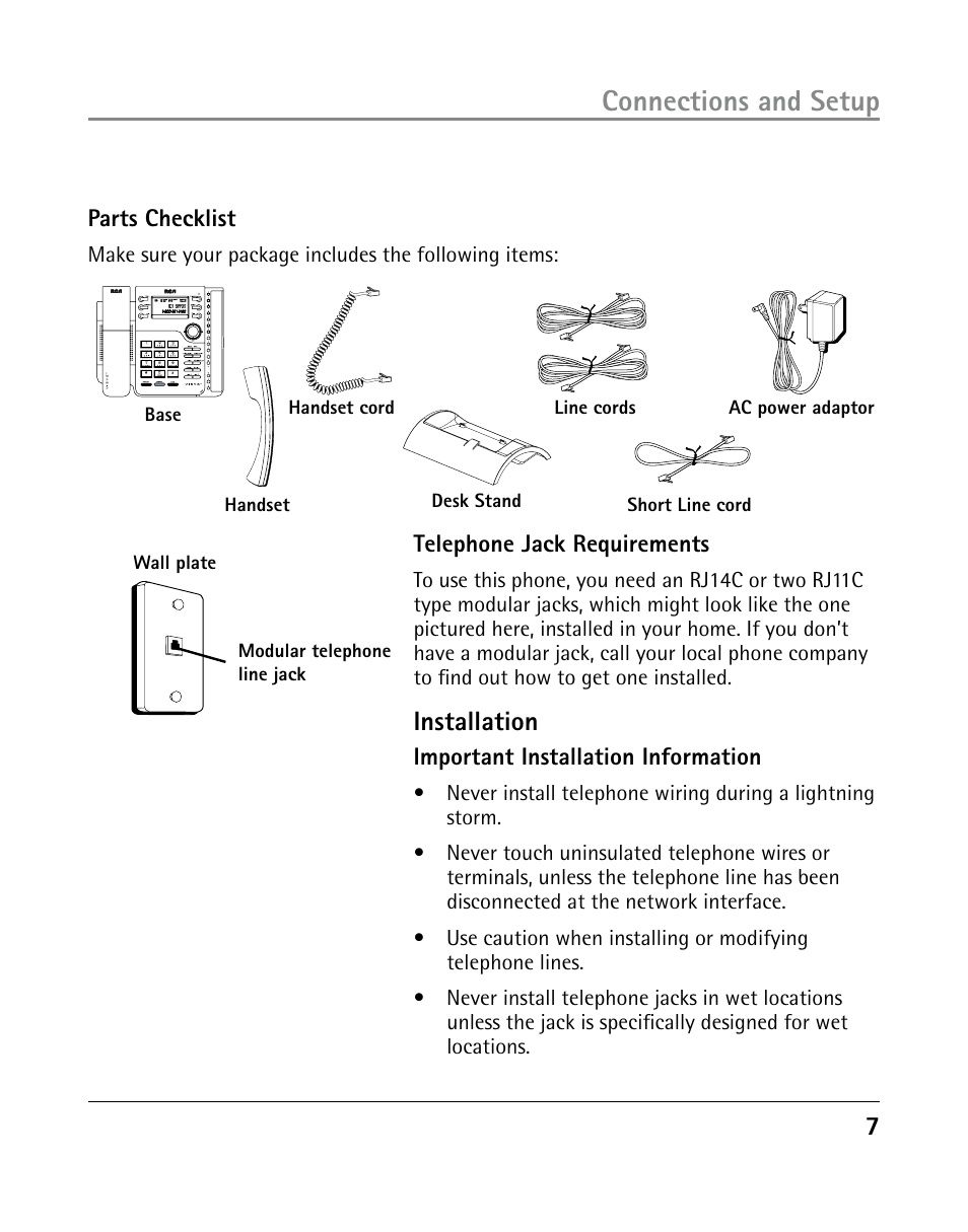 Connections and setup, Installation | GE 25203 User Manual | Page 7 / 40