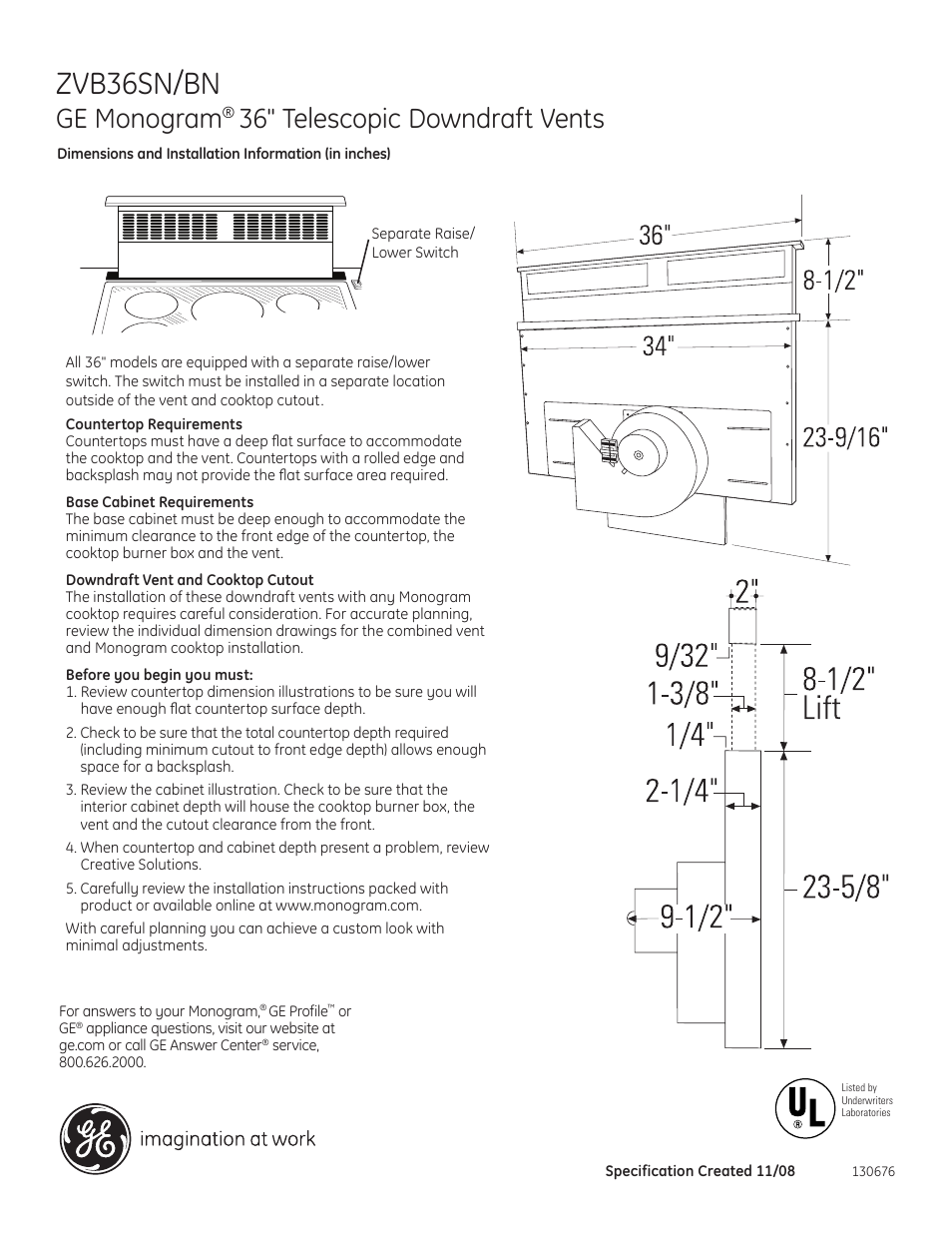 GE Monogram ZVB36BNBB User Manual | 4 pages