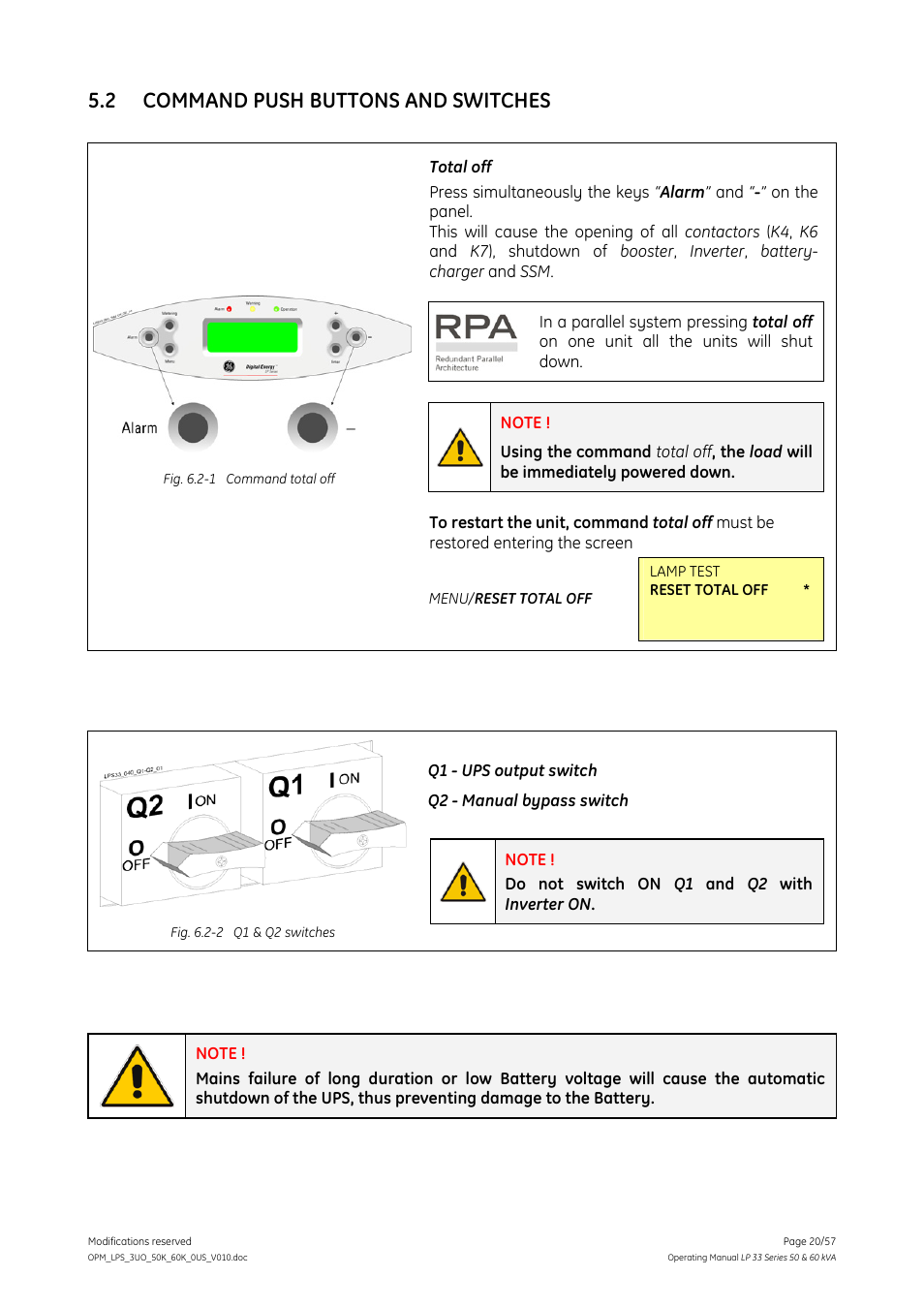 2 command push buttons and switches, Command push buttons and switches | GE DIGITAL ENERGY LP 33 User Manual | Page 20 / 57
