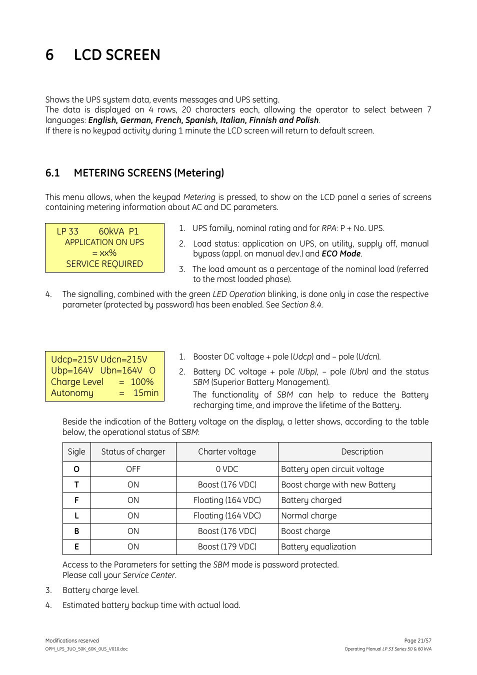 6 lcd screen, 1 metering screens (metering), Lcd screen | Metering screens (metering) | GE DIGITAL ENERGY LP 33 User Manual | Page 21 / 57