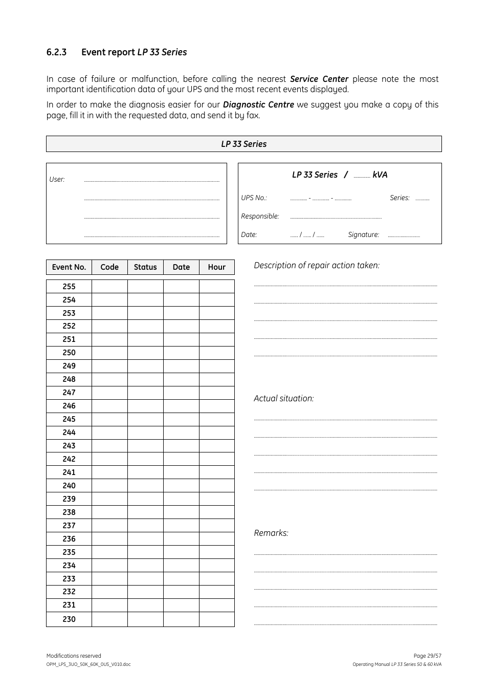 3 event report lp 33 series, Event report lp 33 series | GE DIGITAL ENERGY LP 33 User Manual | Page 29 / 57