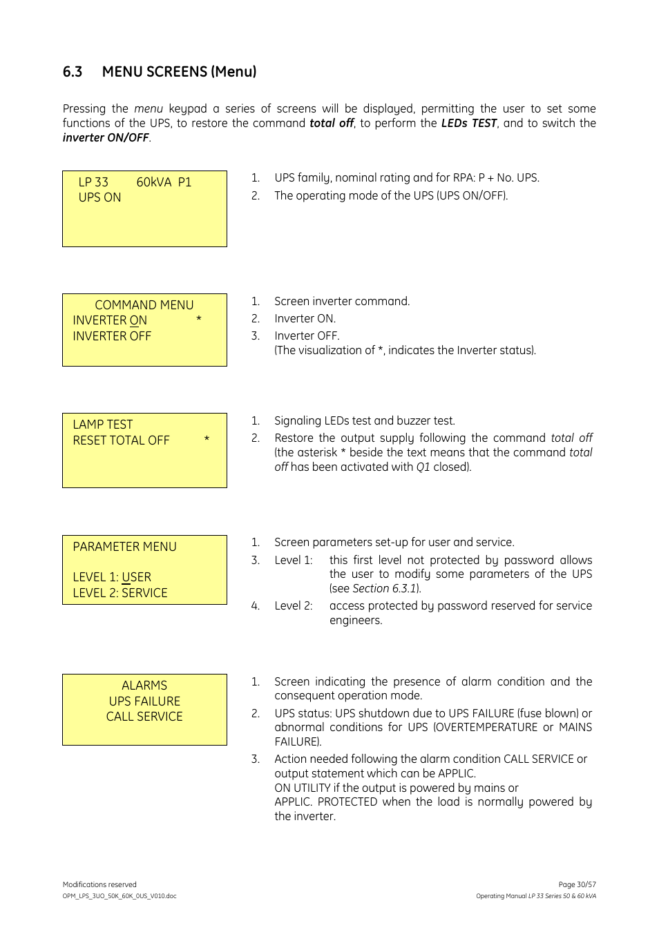 3 menu screens (menu), Menu screens (menu) | GE DIGITAL ENERGY LP 33 User Manual | Page 30 / 57