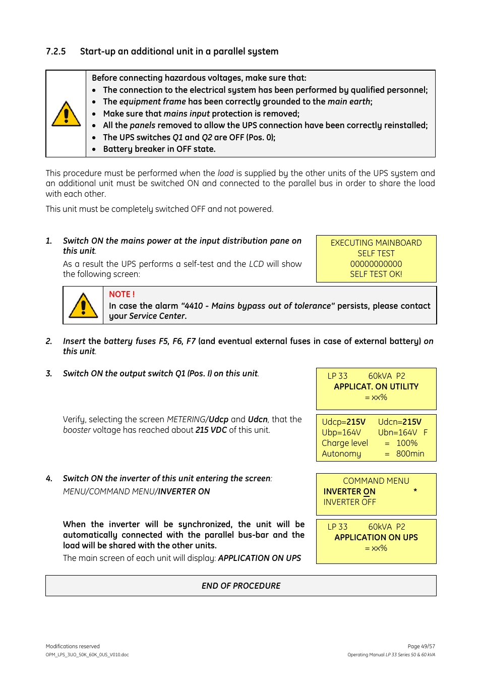 5 start-up an additional unit in a parallel system, Start-up an additional unit in a parallel system | GE DIGITAL ENERGY LP 33 User Manual | Page 49 / 57