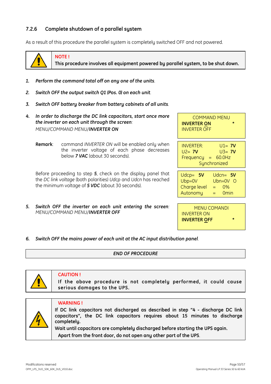 6 complete shutdown of a parallel system, Complete shutdown of a parallel system | GE DIGITAL ENERGY LP 33 User Manual | Page 50 / 57