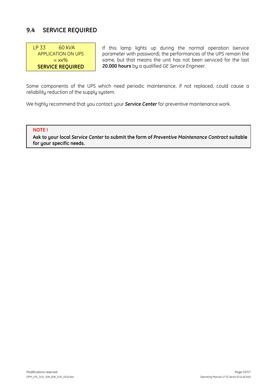 4 service required, Service required | GE DIGITAL ENERGY LP 33 User Manual | Page 55 / 57