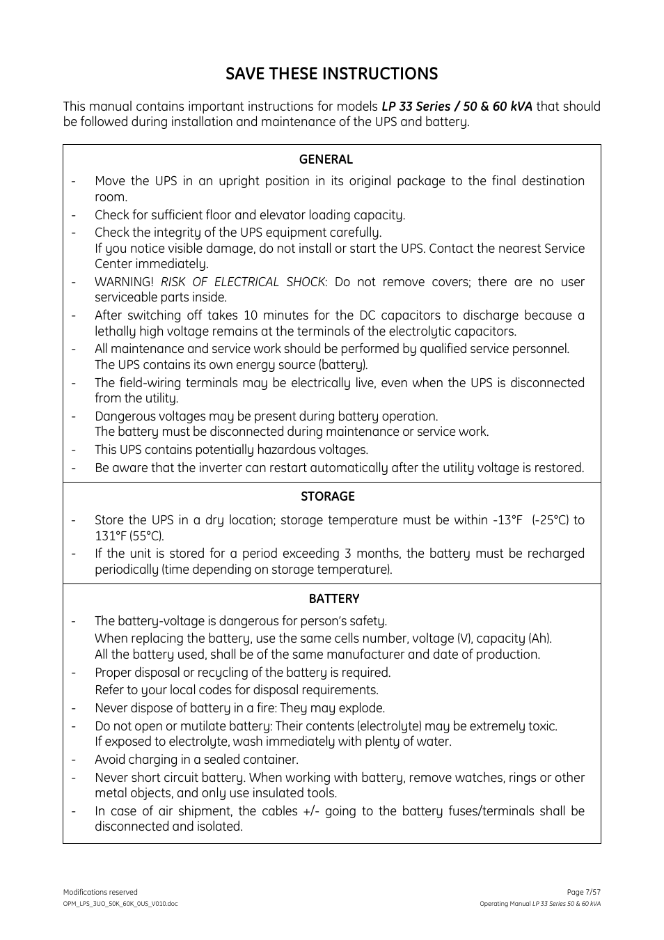 Save these instructions | GE DIGITAL ENERGY LP 33 User Manual | Page 7 / 57