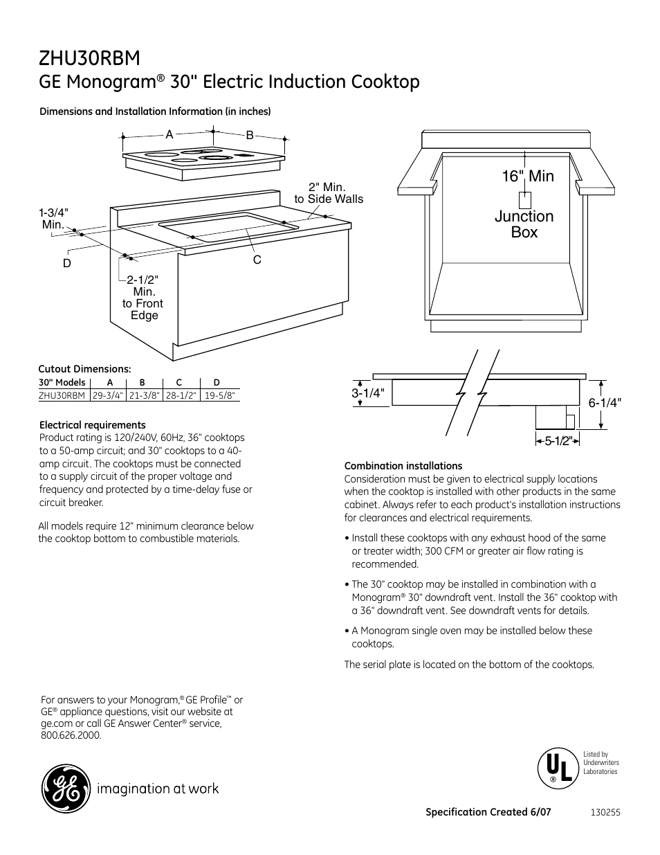 GE ZHU30RBM User Manual | 2 pages