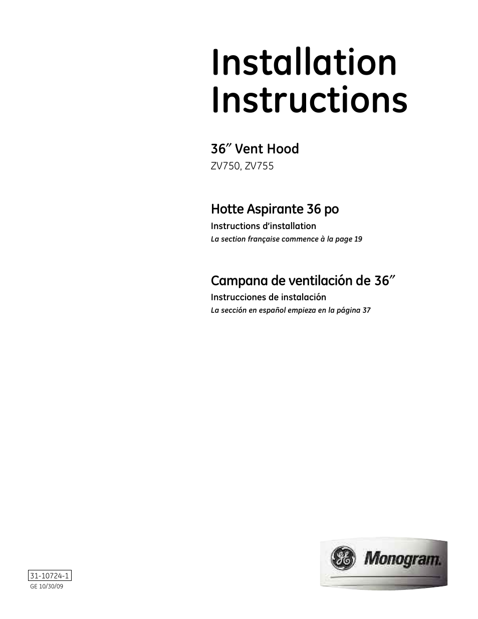 GE Monogram ZV755 User Manual | 56 pages