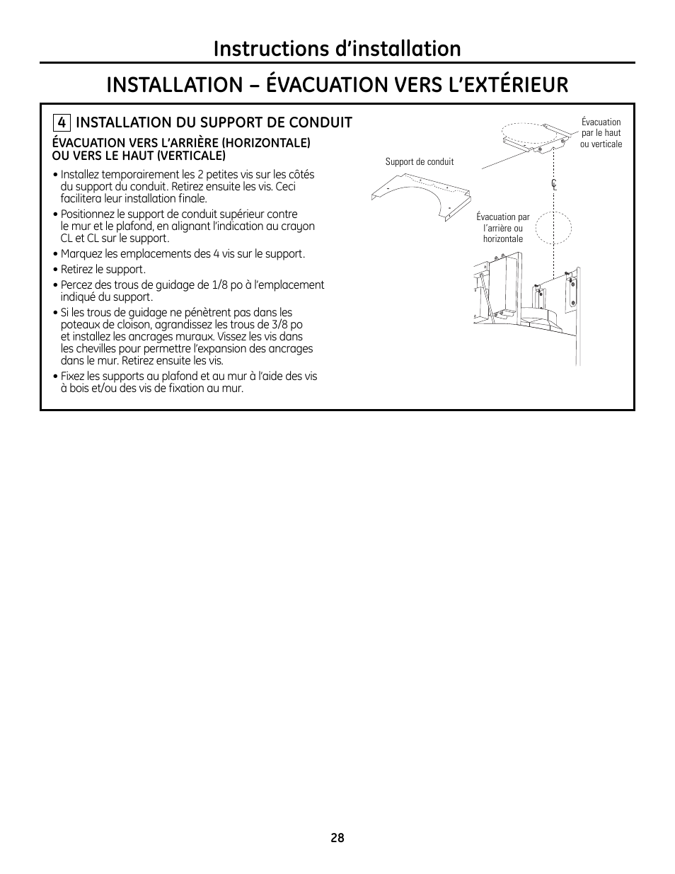 Étape 4, installation du support de conduit | GE Monogram ZV755 User Manual | Page 28 / 56