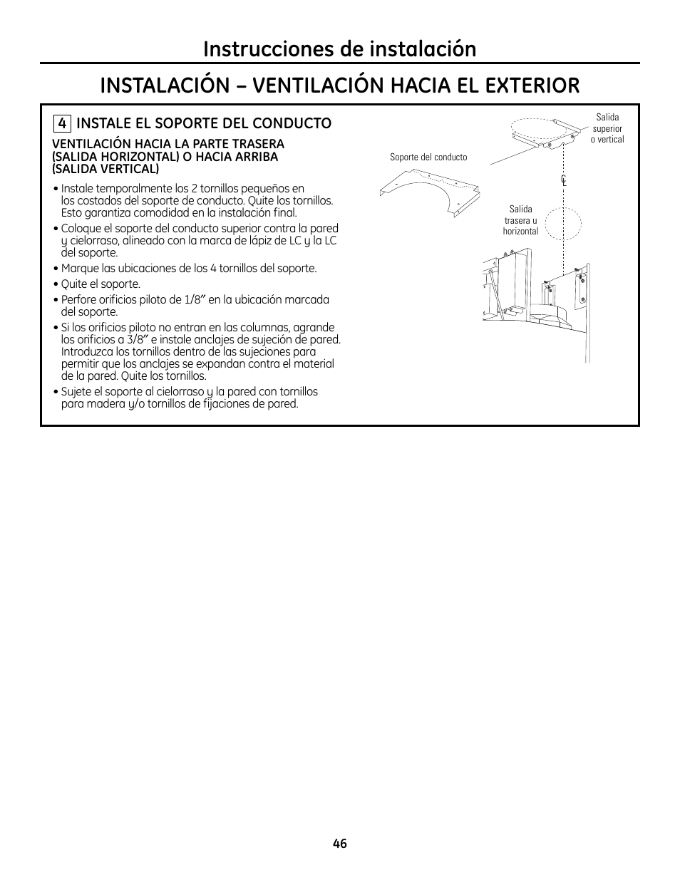 Paso 4, instale el soporte del conducto | GE Monogram ZV755 User Manual | Page 46 / 56