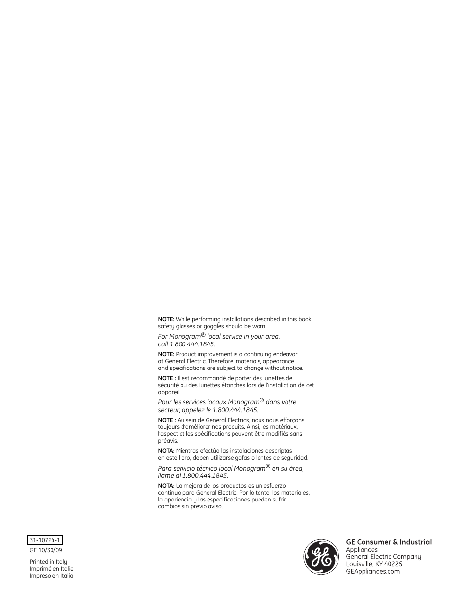 GE Monogram ZV755 User Manual | Page 56 / 56