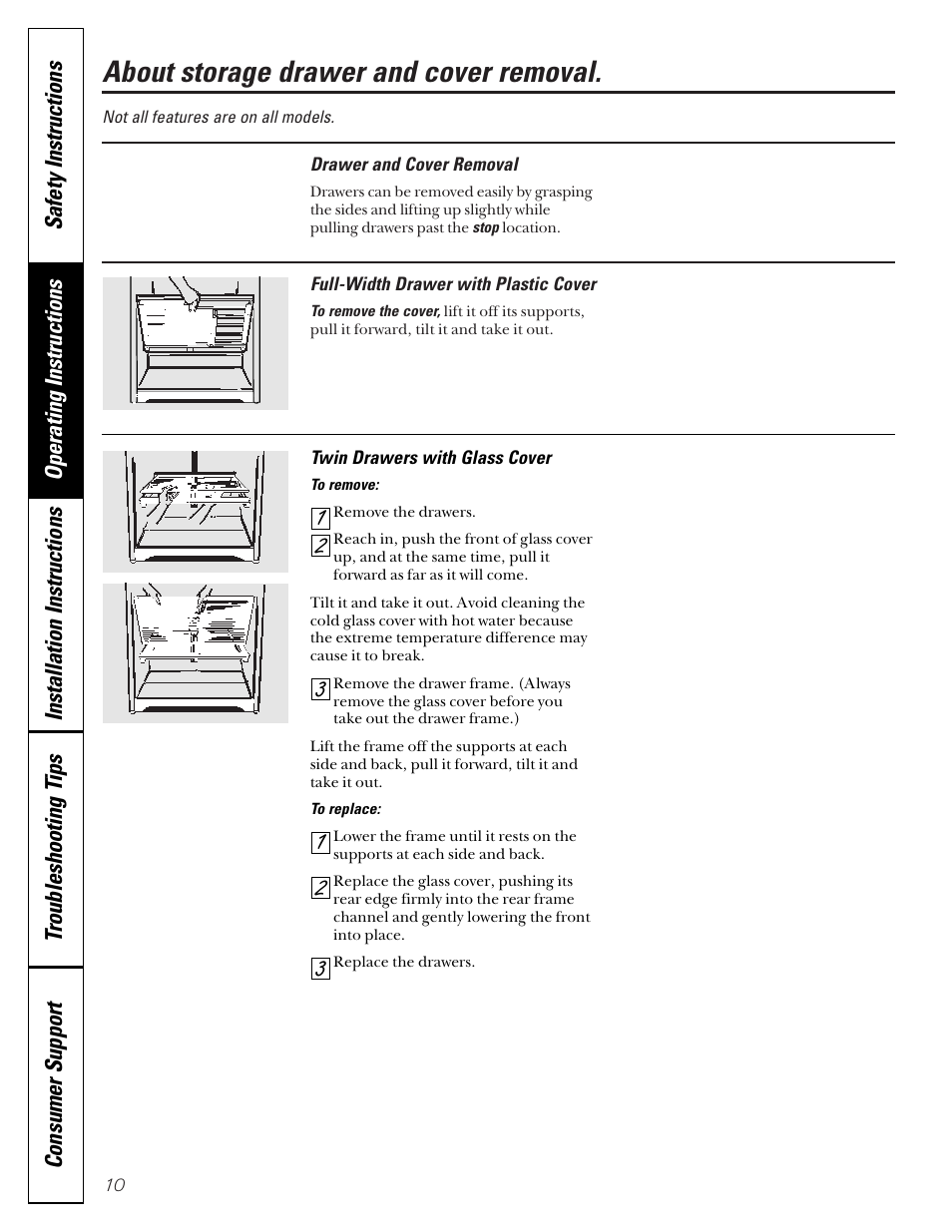 About storage drawer and cover removal | GE 15 User Manual | Page 10 / 32