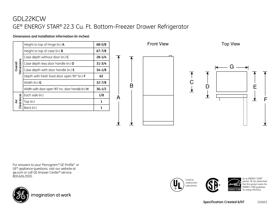 GE GDL22KCW User Manual | 2 pages
