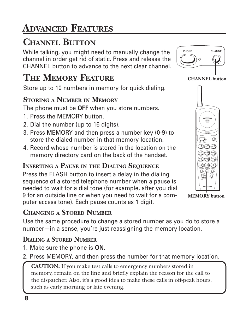 Dvanced, Eatures, Hannel | Utton, Emory, Eature | GE 2-9752 User Manual | Page 10 / 20